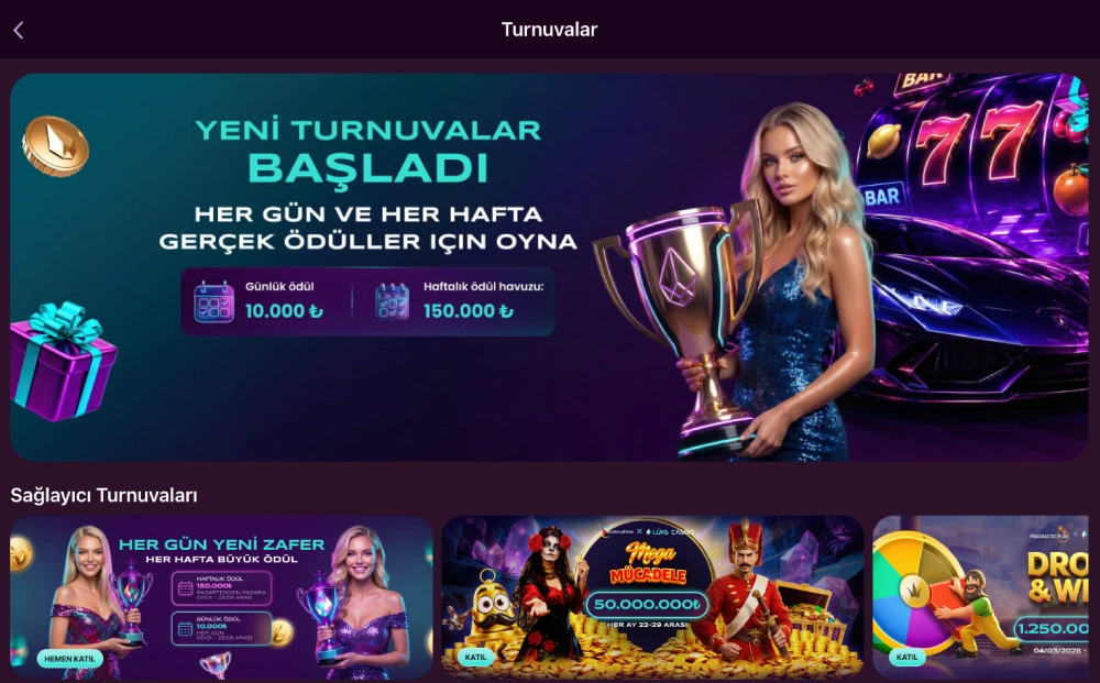 Lüks Casino weekly tournament and daily missions screen
