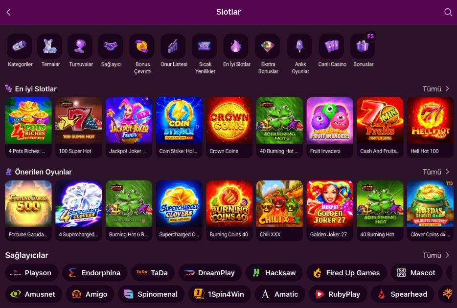 Lüks Casino slot games category, game tile grid view